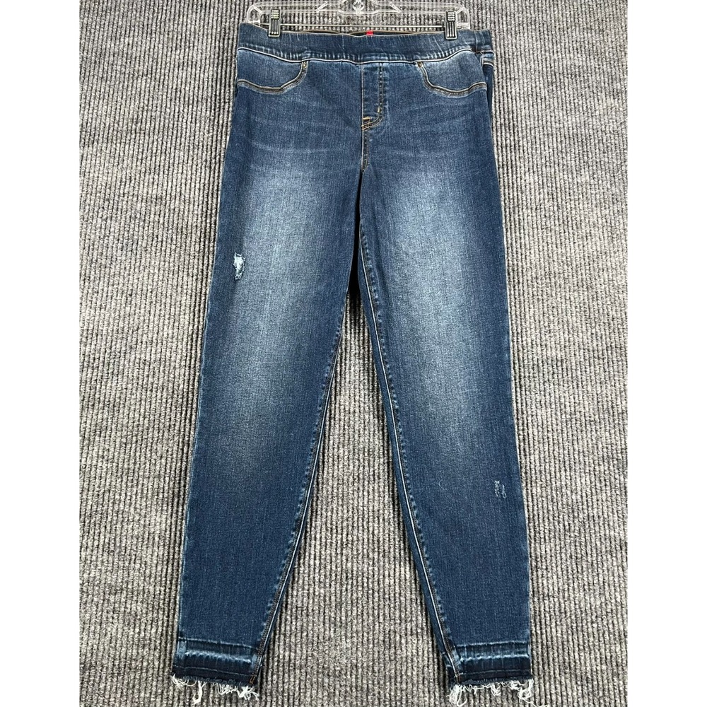 Spanx Jeggings Jeans Womens Size Large Blue Stretch Raw Hem Casual Comfort